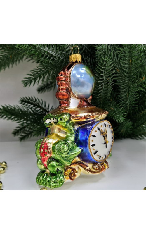 Стеклянная елочная игрушка Часы с глобусом