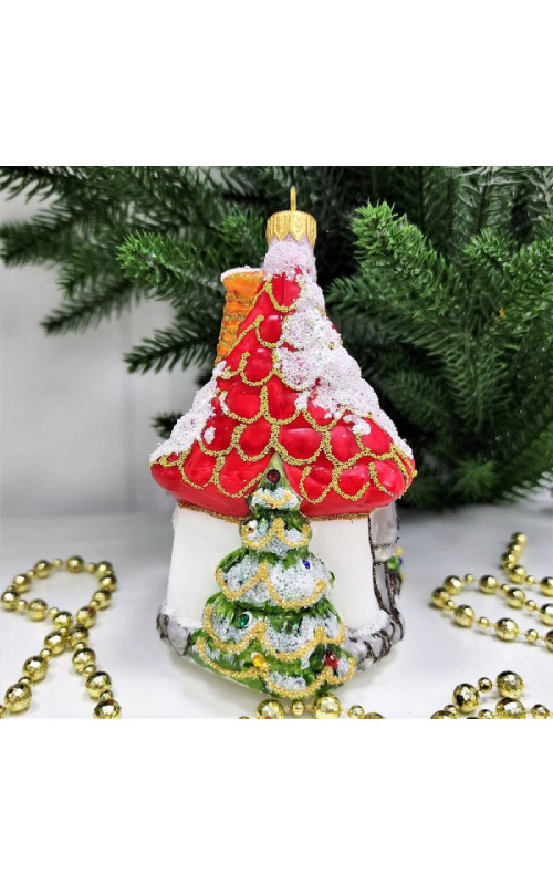 Стеклянная елочная игрушка Домик Мельница