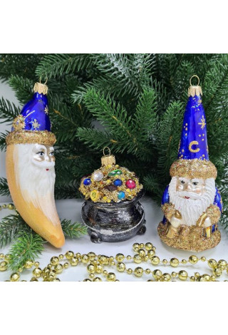 Набор елочных игрушек Волшебник, месяц и горшок с золотом