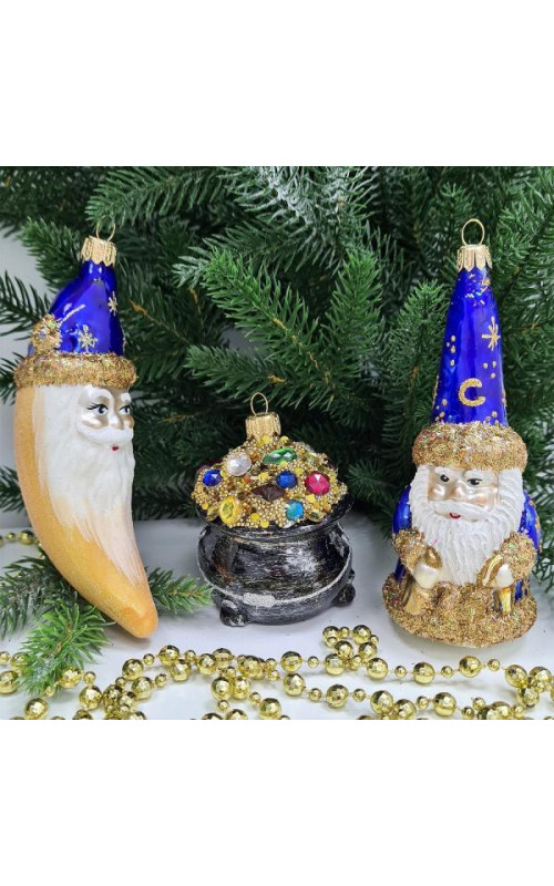 Набор елочных игрушек Волшебник, месяц и горшок с золотом