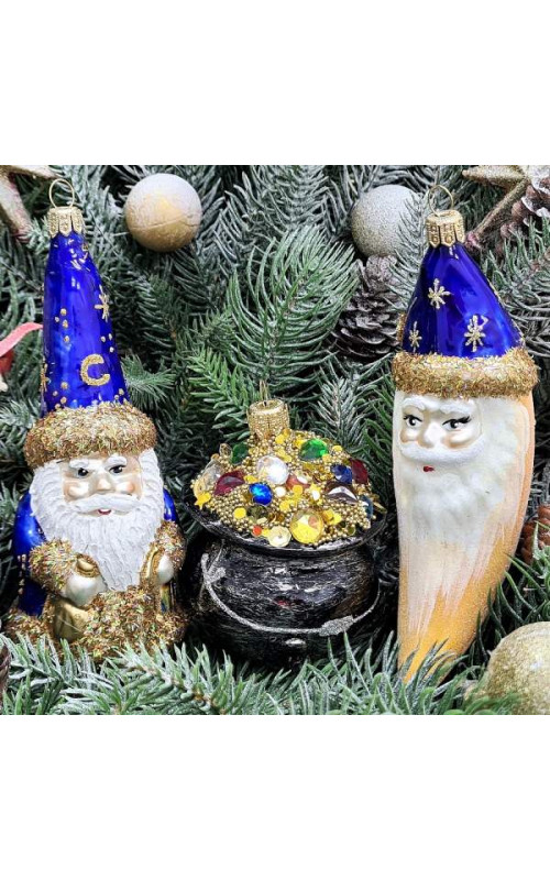 Набор елочных игрушек Волшебник, месяц и горшок с золотом