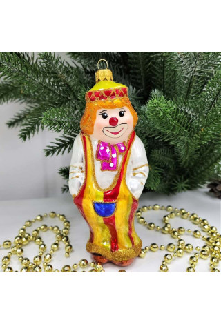 Стеклянная елочная игрушка Клоун с бантом