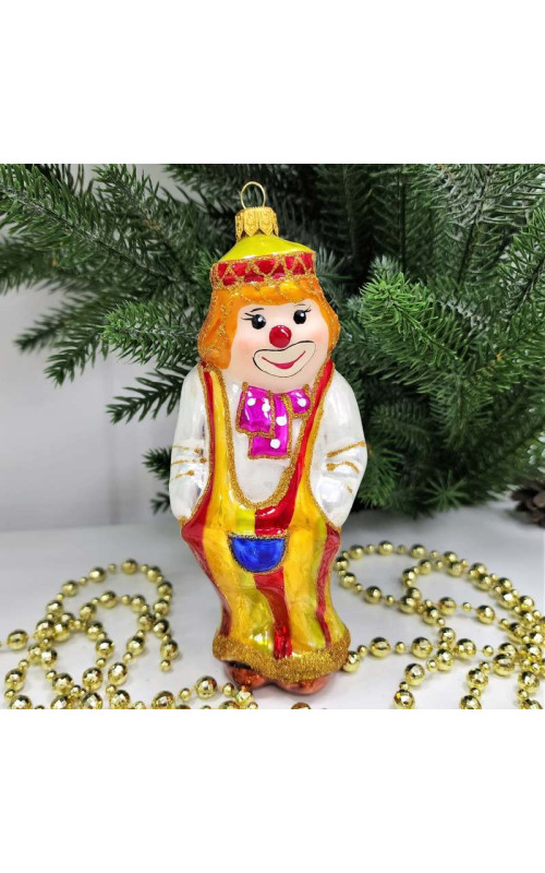 Стеклянная елочная игрушка Клоун с бантом