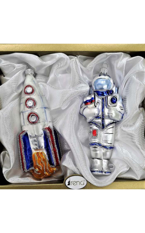 Набор елочных игрушек Космонавт и ракета