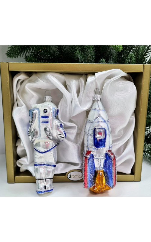 Набор елочных игрушек Космонавт и ракета
