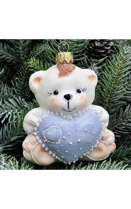 Стеклянная елочная игрушка Мишка с сердцем