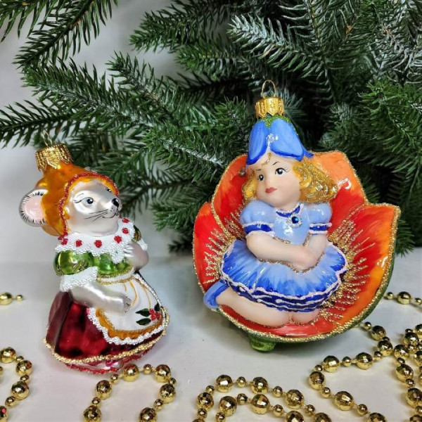 Набор ёлочных игрушек Дюймовочка и мышка