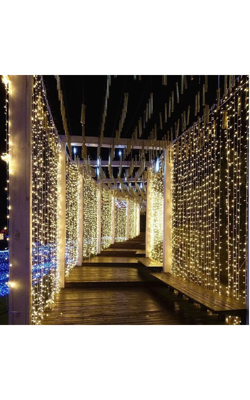 Занавес светодиодный уличный мерцающий IP44 600 л. 2*3 м белый провод тёпло