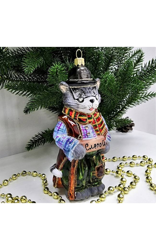 Стеклянная елочная игрушка Кот Базилио