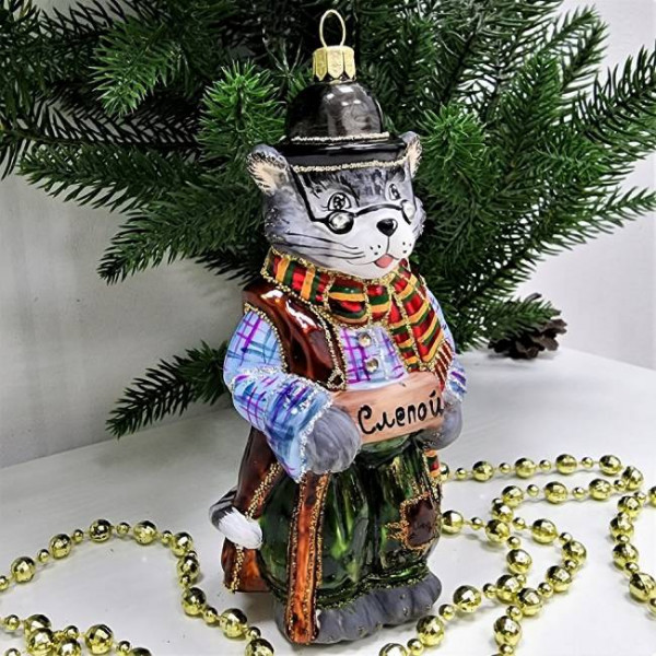 Стеклянная елочная игрушка Кот Базилио