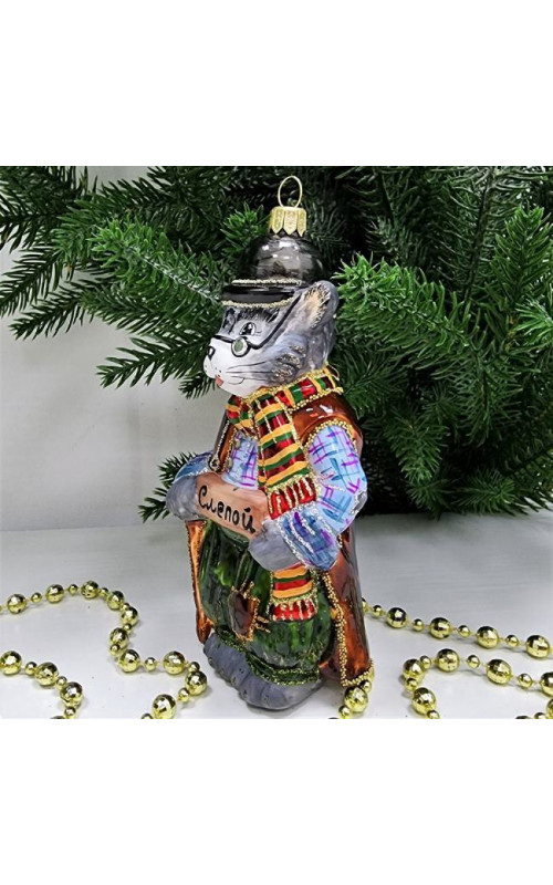 Стеклянная елочная игрушка Кот Базилио
