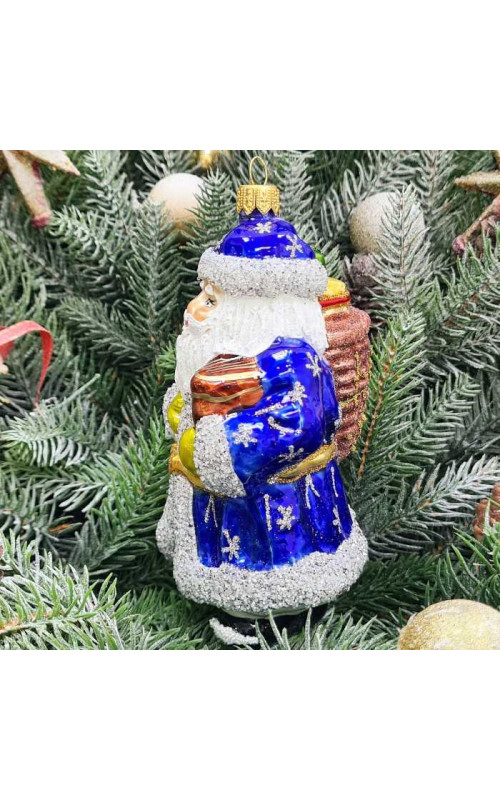 Стеклянная елочная игрушка Дед Мороз с подарками