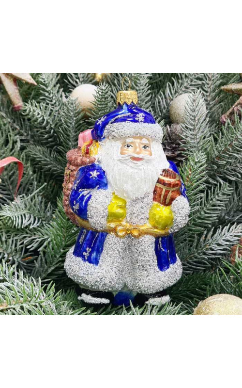Стеклянная елочная игрушка Дед Мороз с подарками