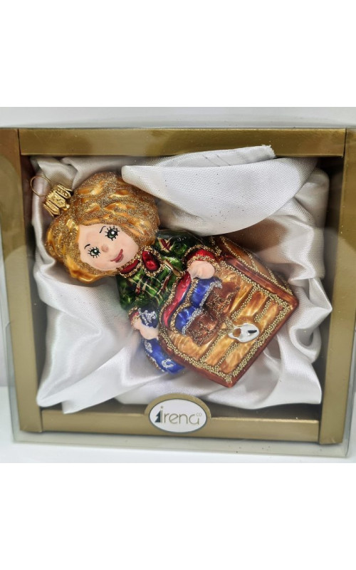 Стеклянная елочная игрушка Домовенок Кузя на сундуке, 1-857
