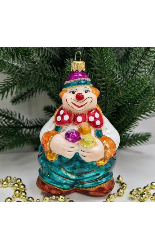 Стеклянная елочная игрушка Клоун с шариками