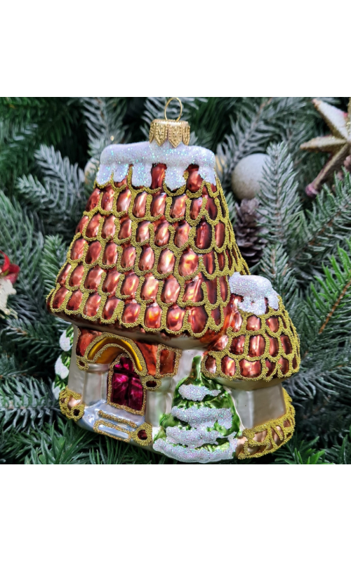 Стеклянная елочная игрушка Домик Мельница
