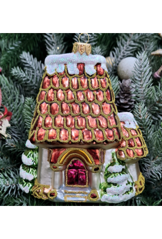 Стеклянная елочная игрушка Домик Мельница