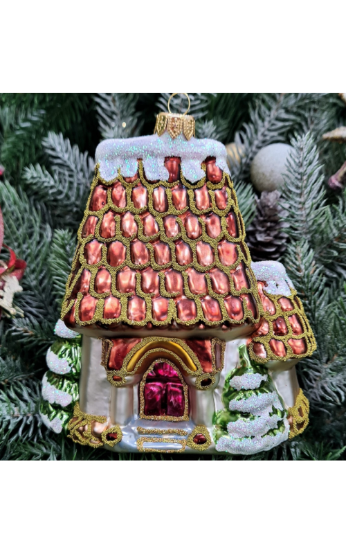 Стеклянная елочная игрушка Домик Мельница