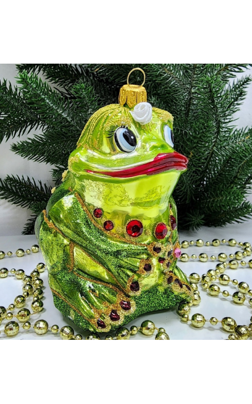Стеклянная елочная игрушка Лягушка-Она