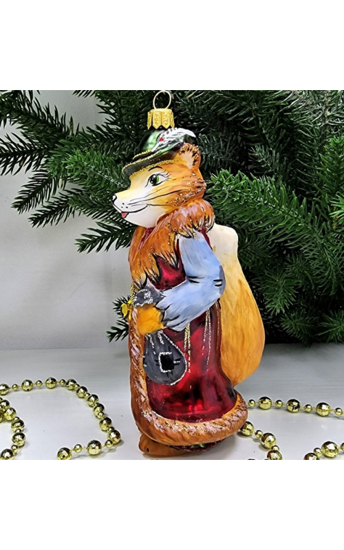 Стеклянная елочная игрушка Лиса Алиса