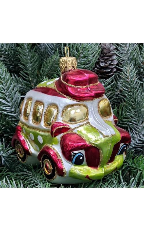 Стеклянная елочная игрушка Автобус