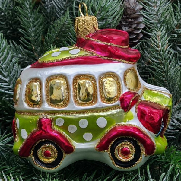 Стеклянная елочная игрушка Автобус