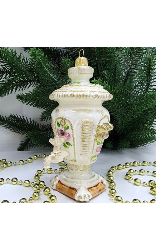 Стеклянная елочная игрушка Самовар 1-1432