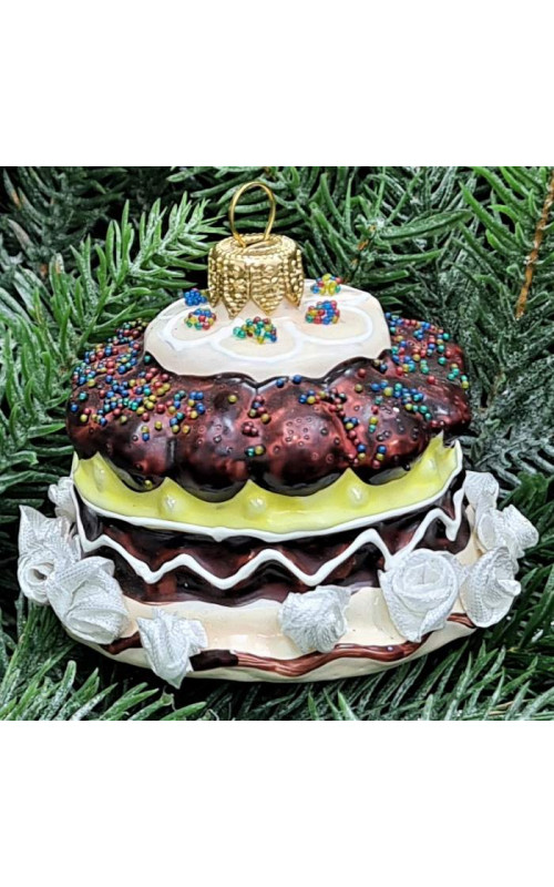 Стеклянная елочная игрушка Тортик