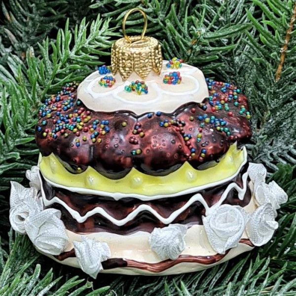 Стеклянная елочная игрушка Тортик