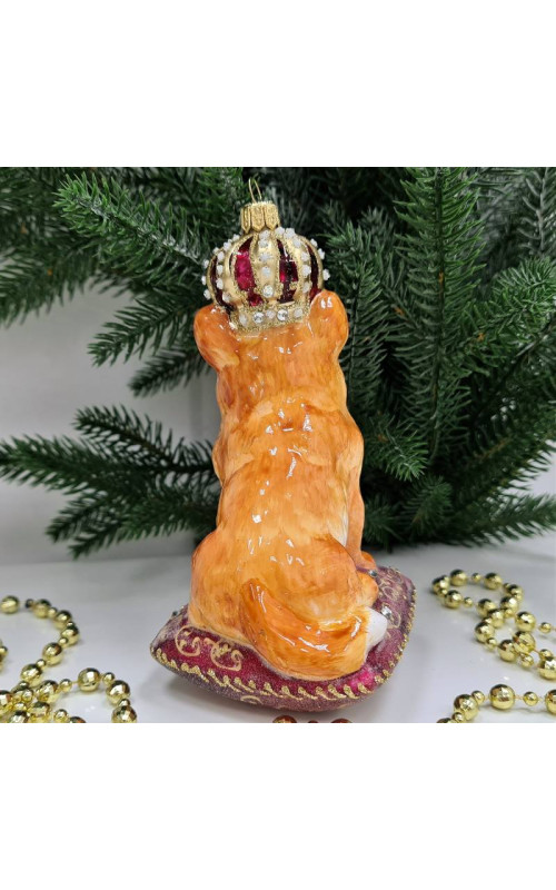 Стеклянная елочная игрушка Корги в короне