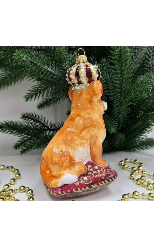 Стеклянная елочная игрушка Корги в короне