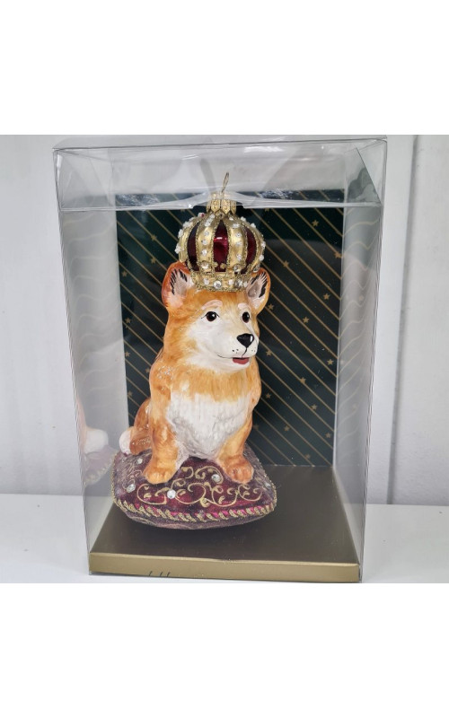 Стеклянная елочная игрушка Корги в короне