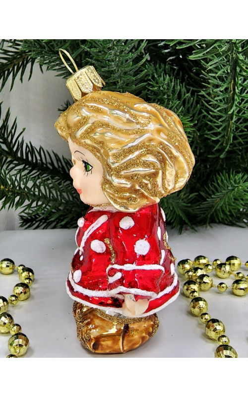 Стеклянная елочная игрушка Домовенок Кузя красный