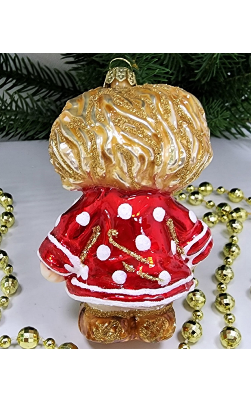 Стеклянная елочная игрушка Домовенок Кузя красный