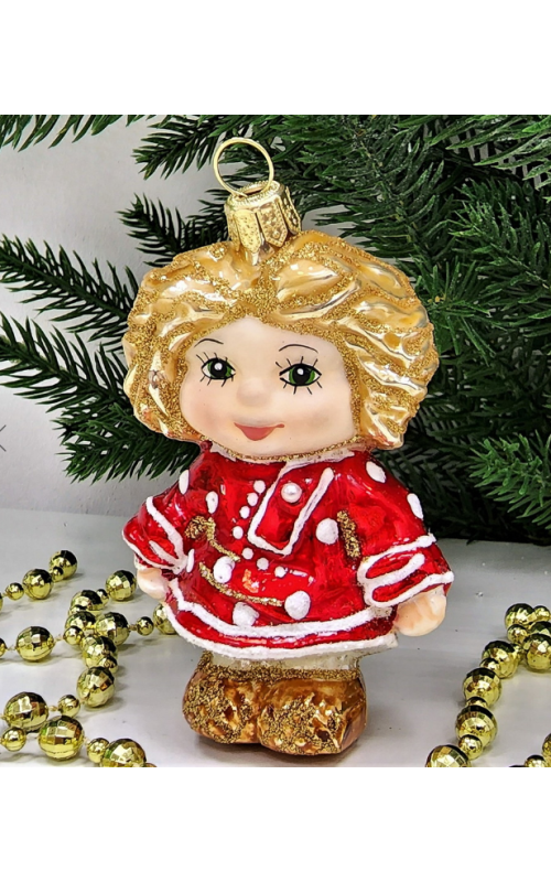 Стеклянная елочная игрушка Домовенок Кузя красный
