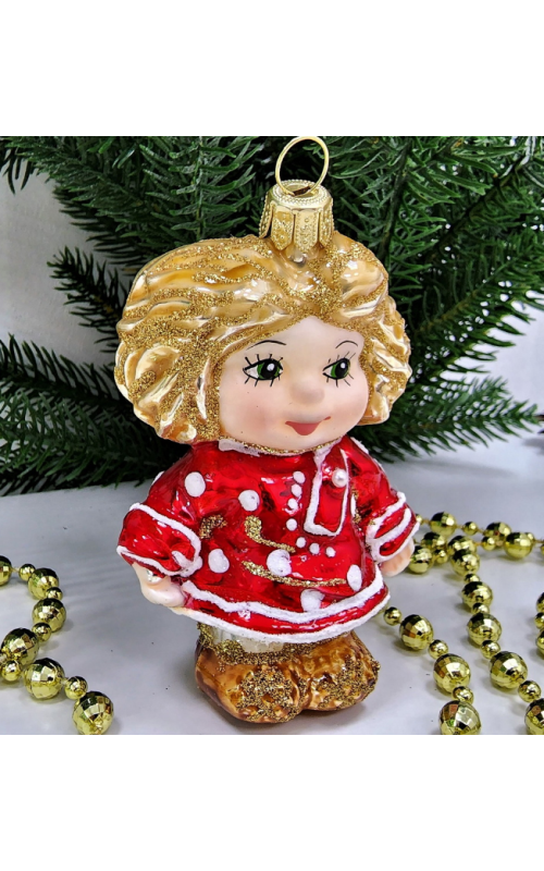 Стеклянная елочная игрушка Домовенок Кузя красный