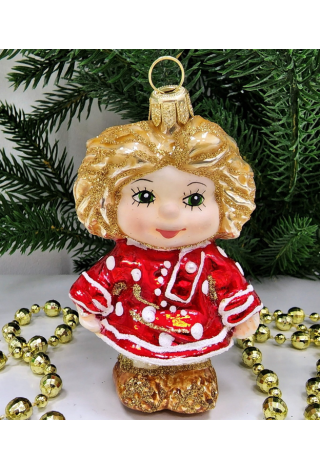Стеклянная елочная игрушка Домовенок Кузя красный