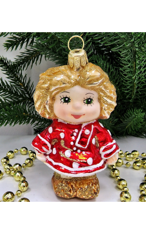 Стеклянная елочная игрушка Домовенок Кузя красный