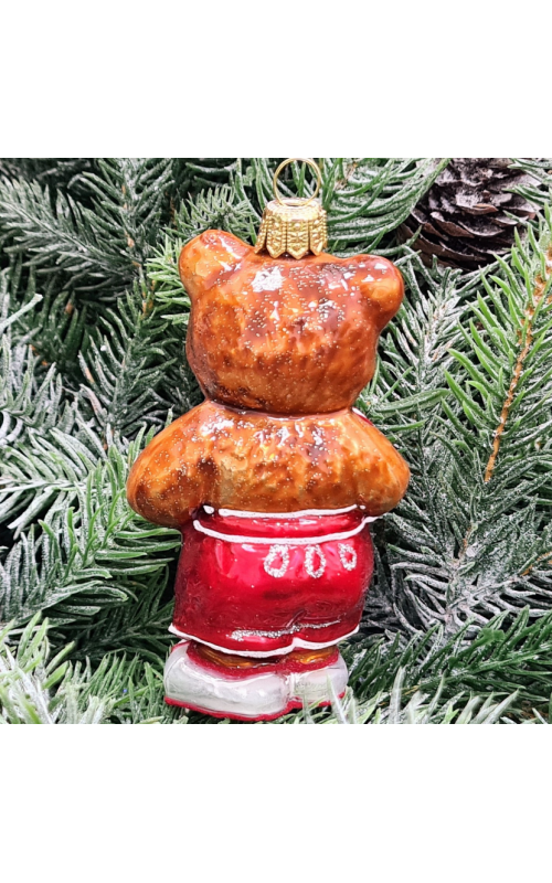 Стеклянная елочная игрушка Мишка футболист