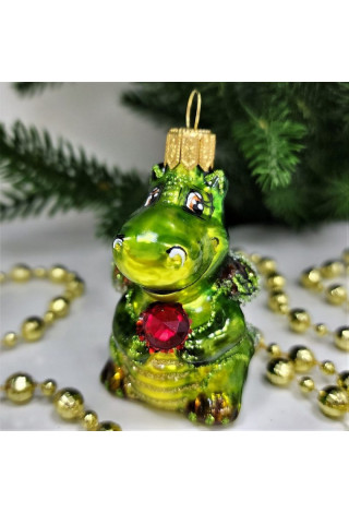 Стеклянная елочная игрушка Дракончик с камнем