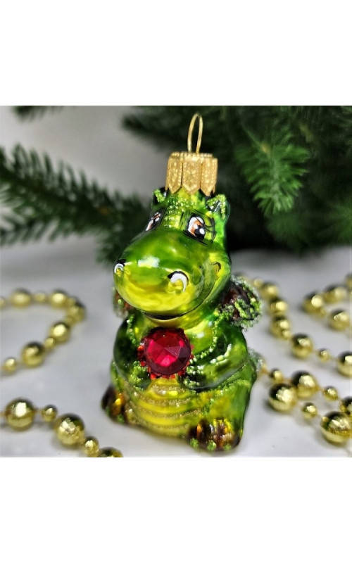 Стеклянная елочная игрушка Дракончик с камнем