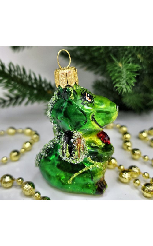 Стеклянная елочная игрушка Дракончик с камнем