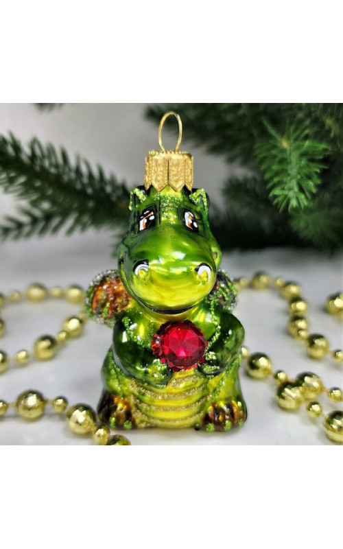 Стеклянная елочная игрушка Дракончик с камнем