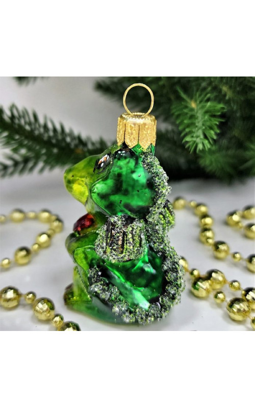 Стеклянная елочная игрушка Дракончик с камнем