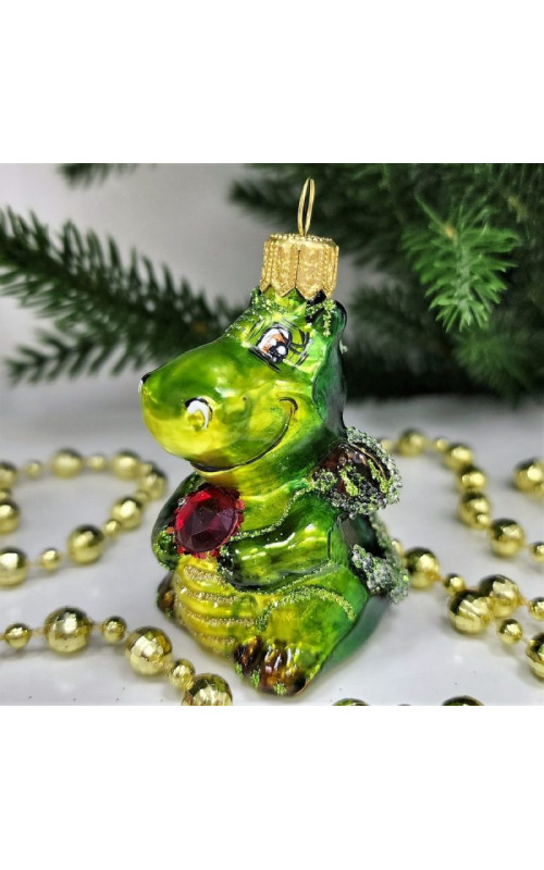 Стеклянная елочная игрушка Дракончик с камнем