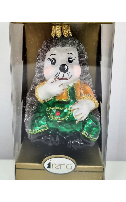 Стеклянная елочная игрушка Ежик в ползунках