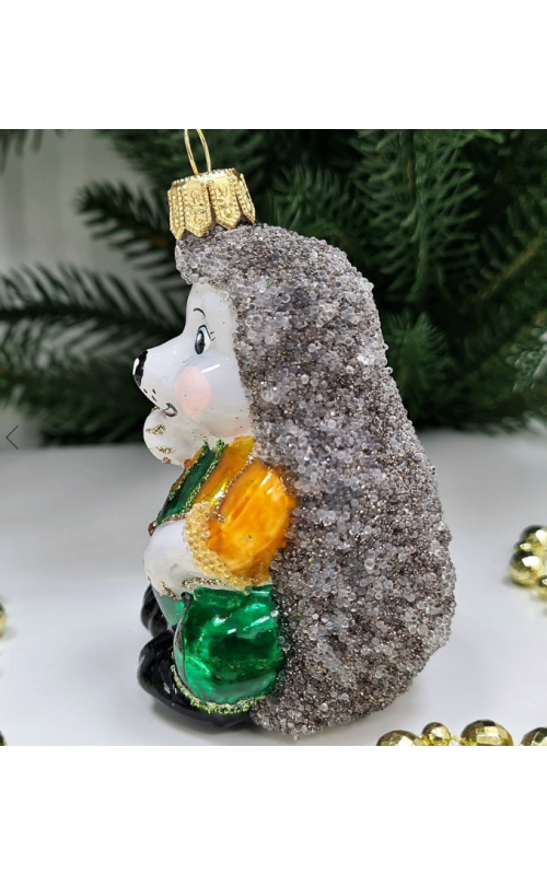 Стеклянная елочная игрушка Ежик в ползунках
