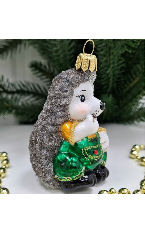 Стеклянная елочная игрушка Ежик в ползунках