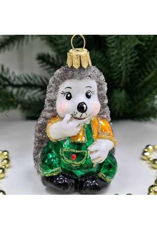 Стеклянная елочная игрушка Ежик в ползунках