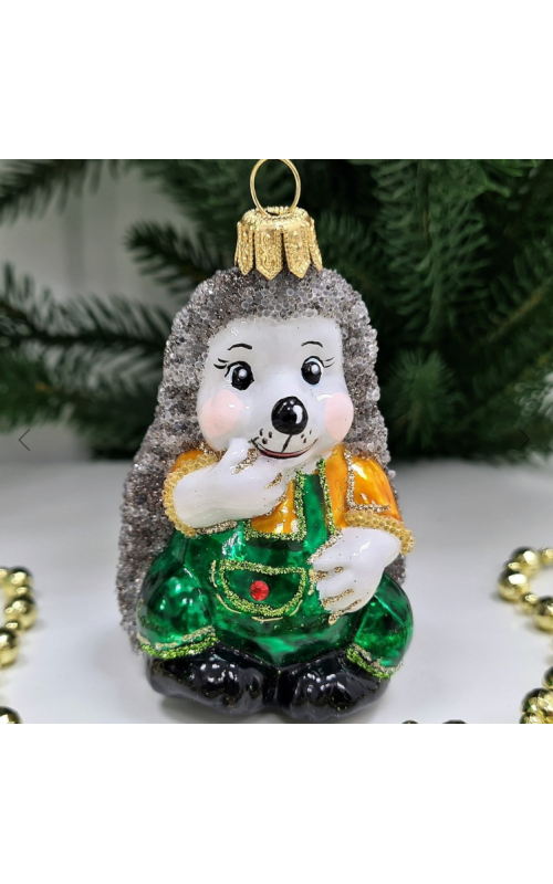 Стеклянная елочная игрушка Ежик в ползунках